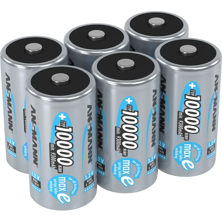ANSMANN LSD Mono D Akkubatterie 1 2 V/Typ 10000mAh/Hochkapazitiver NiMH Akku mit konstant hoher Leistungsabgabe & Langlebigkeit - ideal für Geräte mit hohem Stromverbrauch 6 Stück