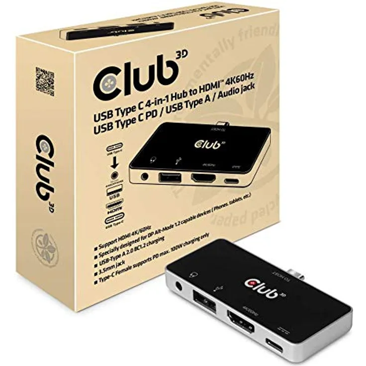 Club 3D Club3D USB Type C 4-in-1 Hub - Docking Station - USB-C - HDMI (CSV-1591)