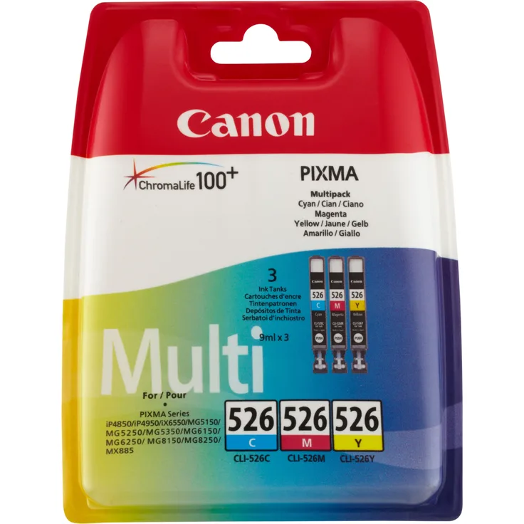 Canon CLI-526 3 original Tintenpatrone Multipack C-M-Y für Pixma Inkjet Drucker MX715-MX885-MX895-MG5150-MG5250-MG5350-MG6150-MG6250-MG8150-MG8250-iP4850-iP4950-iX6550