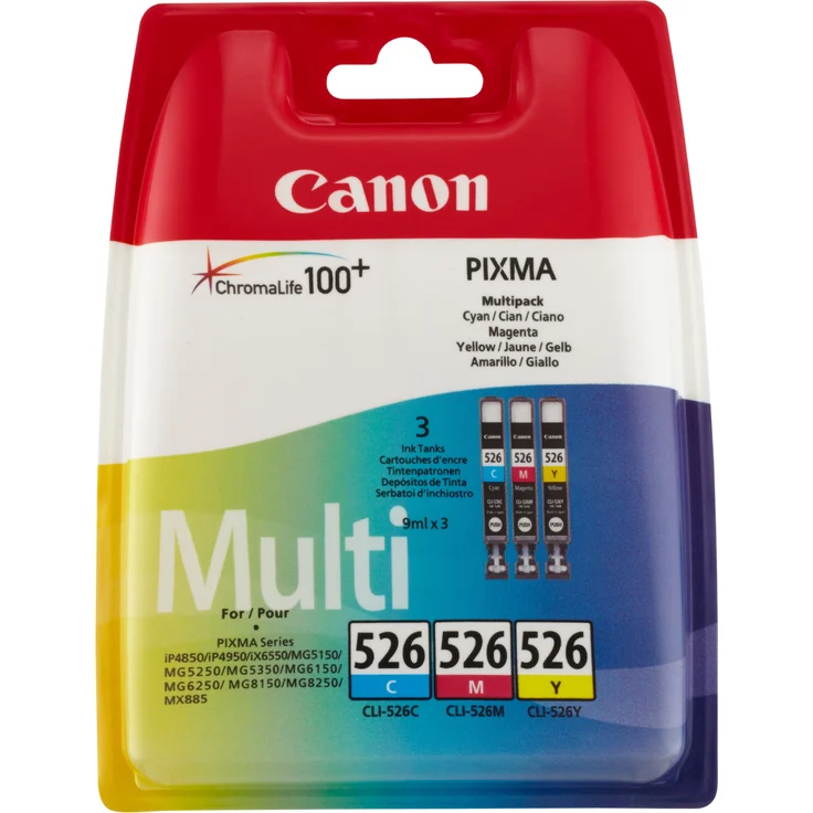 Canon CLI-526 3 original Tintenpatrone Multipack C-M-Y für Pixma Inkjet Drucker MX715-MX885-MX895-MG5150-MG5250-MG5350-MG6150-MG6250-MG8150-MG8250-iP4850-iP4950-iX6550 – Bild 1
