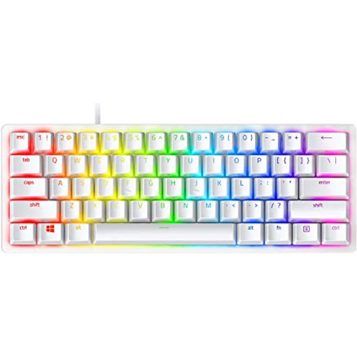 Razer Huntsman Mini Mercury (Red Switch) - Compact Gaming Keyboard (Kompakte 60% Tastatur mit Linear Opto-Mechanischen Schaltern, PBT-Tastenkappen, abnehmbares USB-C Kabel) US-Layout QWERTY, weiß – Bild 1