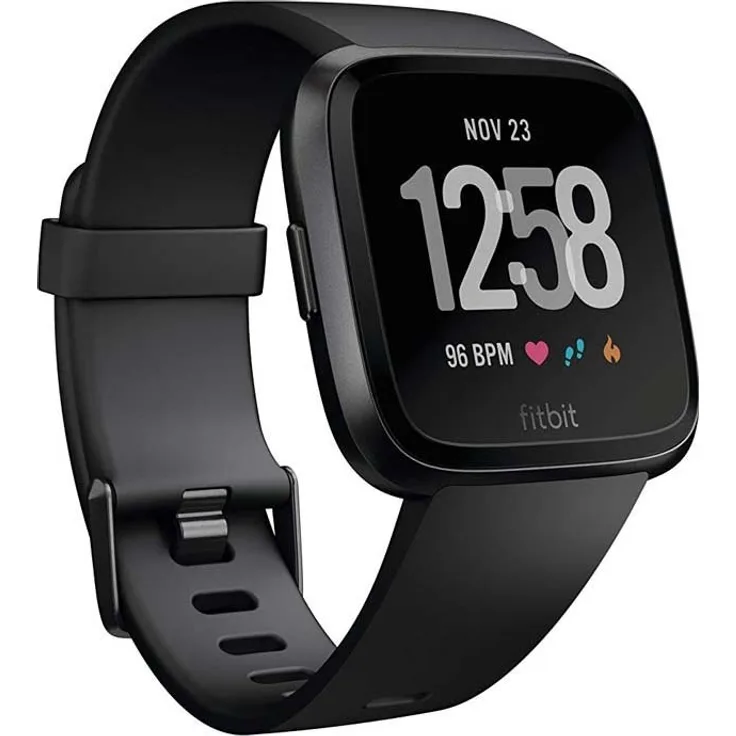 Fitbit Versa Smartwatch Unisex, S/L, Aluminiumgehäuse, Schwarz