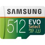 Samsung EVO Select 512 GB microSD 100MB-s, Geschwindigkeit, Full HD & 4K UHD Speicherkarte inkl. SD-Adapter für Smartphone, Tablet, Action-Kamera, Drohne und Notebook