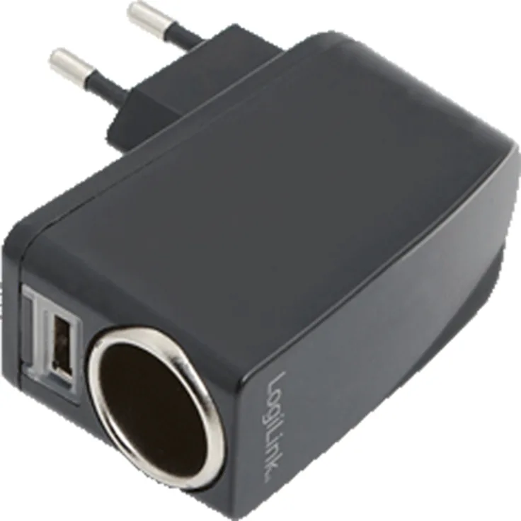 LogiLink Steckdosenadapter, 2x USB-Port 1A max. (5W) + 1x Zigarettenanzünder Buchse 1A max (12W)