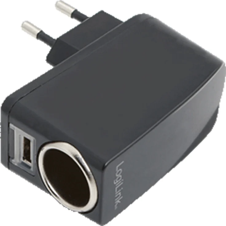 LogiLink Steckdosenadapter, 2x USB-Port 1A max. (5W) + 1x Zigarettenanzünder Buchse 1A max (12W)