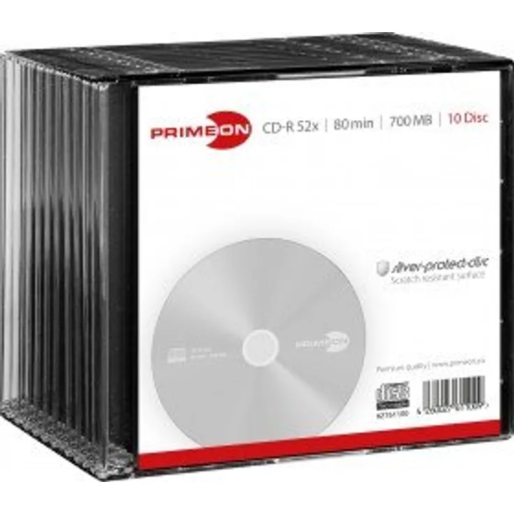 PRIMEON CD-R 80Min-700MB-52x Slimcase (10 Disc), silver-protect-disc Surface