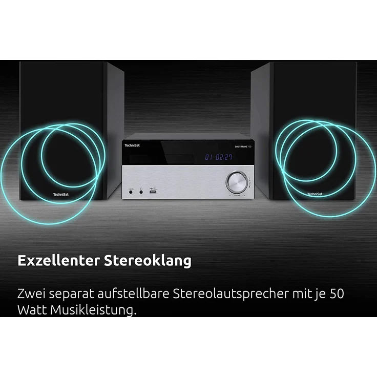 TechniSat DIGITRADIO 750 - DAB+ Mikro-HiFi System (DAB+, UKW, CD-Player, Bluetooth-Audiostreaming, 100 Watt RMS Stereo-Boxen, Kopfhöreranschluss, Fernbedienung,Kompaktanlagen) schwarz-silber – Bild 8