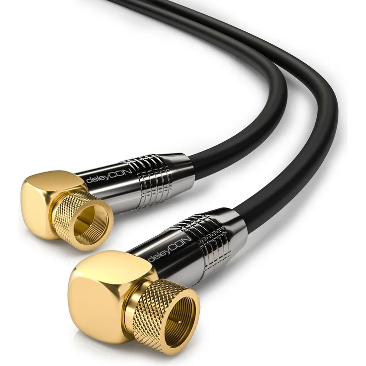 deleyCON 1m SAT Antennenkabel PREMIUM HDTV Satellitenkabel gewinkelt Koaxialkabel - F-Stecker (90° Grad) zu F-Stecker (90° Grad) - Schwarz - METALL vergoldet