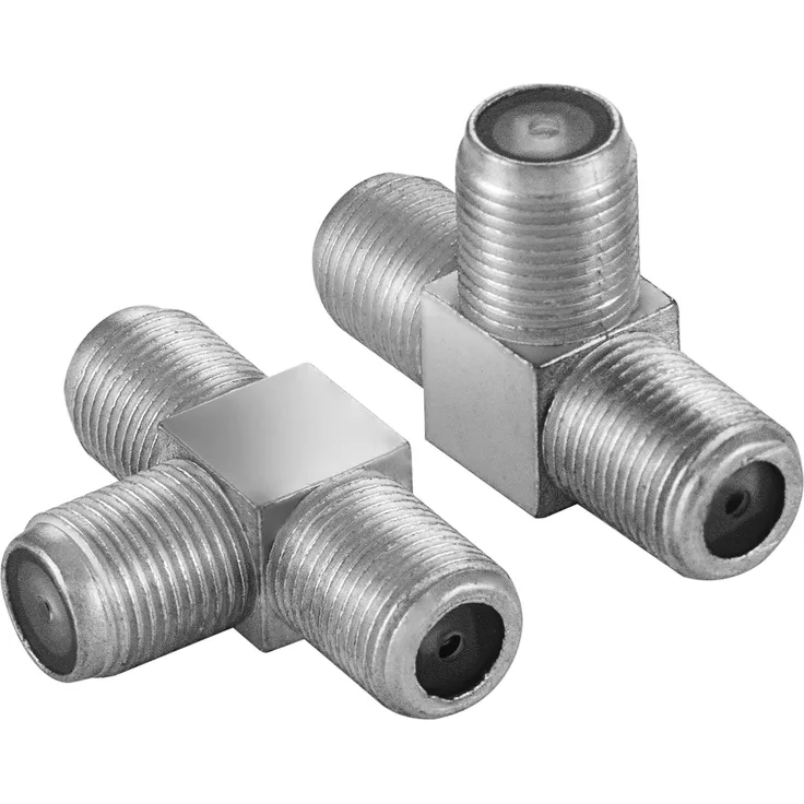Poppstar 2x Sat TV Coax Verteiler T-Stück (3x F-Buchse) Antennen Splitter Adapter für Koaxialkabel, Antennenkabel, silbern