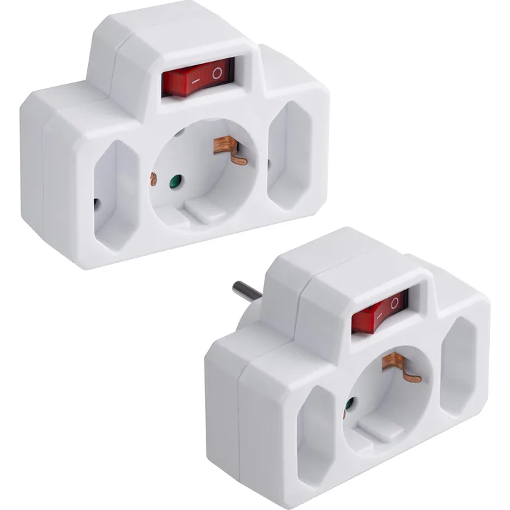 Meister Zwischenstecker 3-fach - 2 Stück im Set - Mit Euro- & Schuko-Steckplatz - Beleuchteter Schalter - weiß - IP20 Innenbereich - Stromsparende Nutzung - Steckdosenadapter - Eurostecker - 7421230