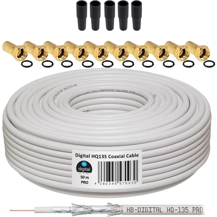 SET Koaxial Kabel 135 HQ + F-Stecker + Gummitüllen
