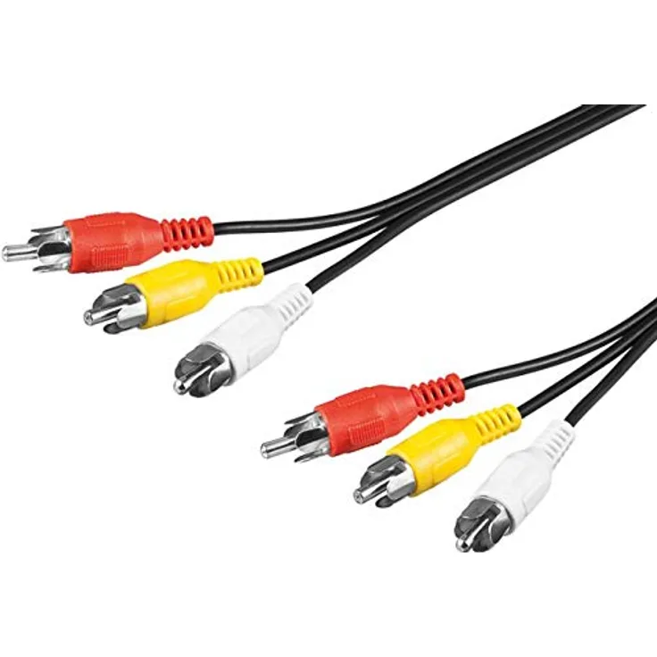 PremiumCord Cinch Kabel 2m, 3x Cinch RCA Stecker auf 3x Cinch RCA Stecker, Audio Video Verbindungskabel, Stereo, Für TV, Handys, MP3, HiFi, Farbe schwarz