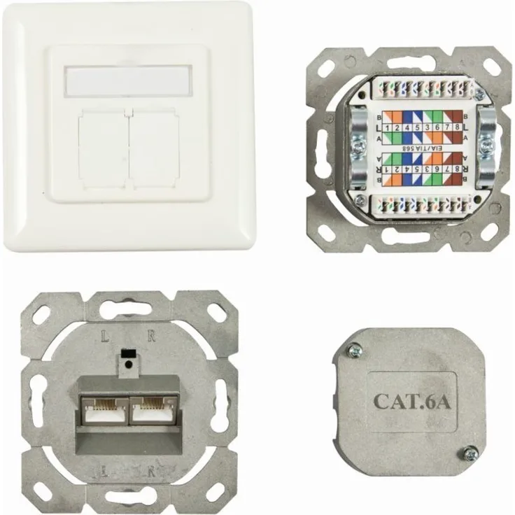 Dosen TP UP 2-fach CAT6A 500Mhz Reinweiss Synergy 21 waagrechter hinterer Kabeleingang