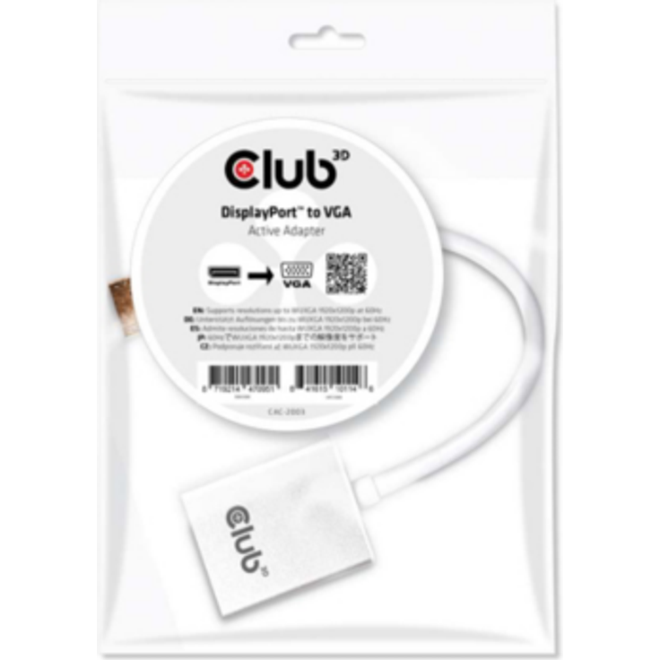 Club 3D DisplayPort Adapter 0,15m DP zu VGA aktiv St./Bu. weiß