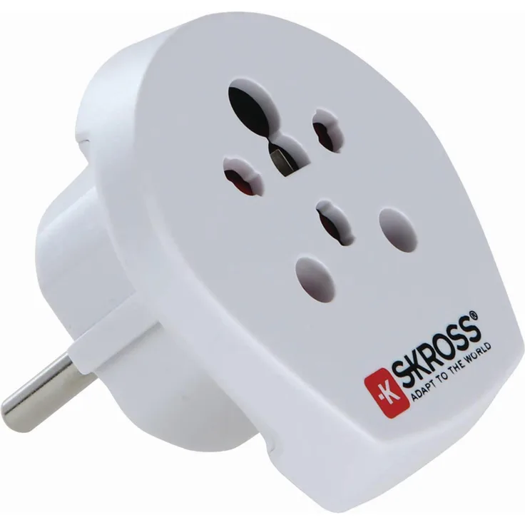 Skross 1.500217-E Reiseadapter India Israel Denmark to Europe, Schutzkontaktstecker weiß
