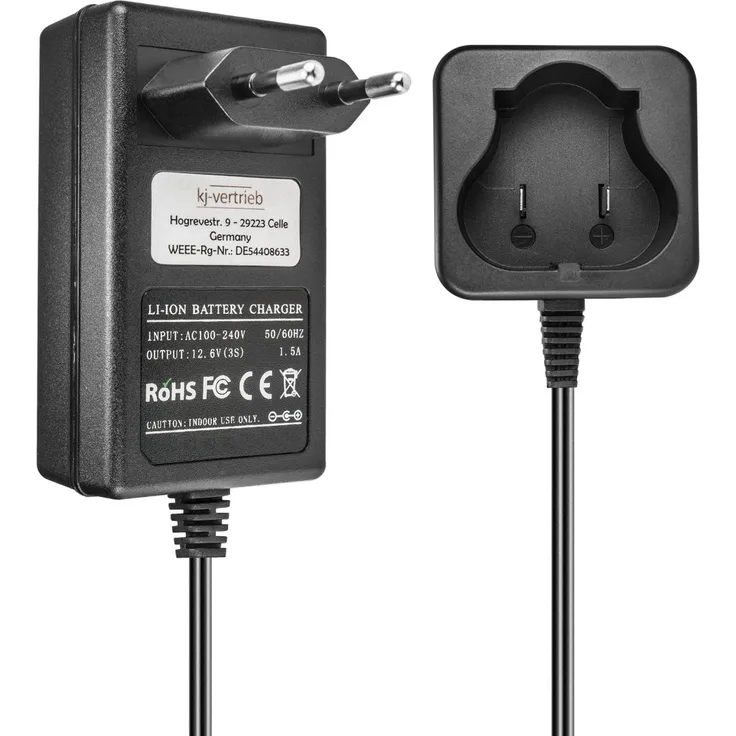 kj-vertrieb Ladegerät kompatibel mit Black & Decker Li-Ion Werkzeug-Akkus BL1110, BL1310, BL1510, LB12, LBX12, LBXR12 - 12.6V 1.5A