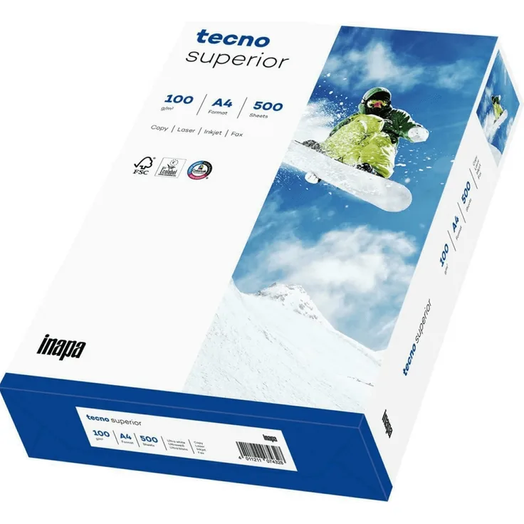 tecno Multifunktionspapier superior, A4, 100 g/qm für Inkjet-, Laserdrucker, Kopierer, Duplex, hochweiß, - 1 Stück (2100011529)