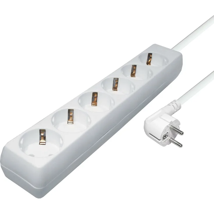 Transmedia Steckdosenleiste 6-fach, Schutzkontakt-Stecker, 6 Schutzkontakt-Kupplungen, Länge: 10 m, weiß NV4-10WL