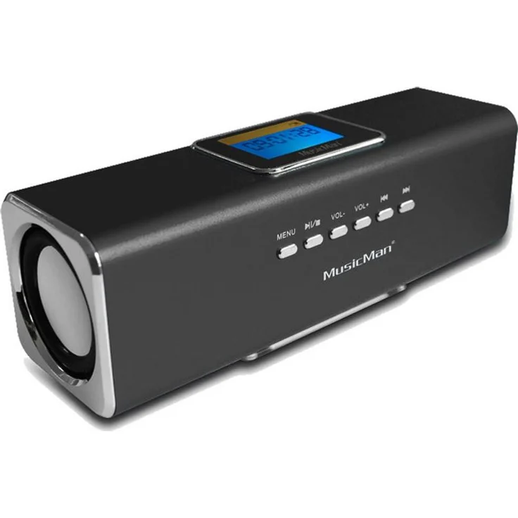 Musicman MA Soundstation Stereo-Lautsprecher mit intergriertem Akku und LCD Display (MP3 Player, Radio, MicroSD Kartenslot,USB Steckplatz) schwarz – Bild 1