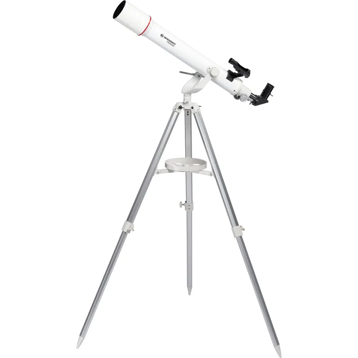 Bresser Refraktor Teleskop Messier AR-70-700 AZ mit Aluminium 3-Bein-Stativ, Azimutaler Montierung, LED-Leuchtpunktsucher und Smartphone Kamera Adapter für Einsteiger, weiß