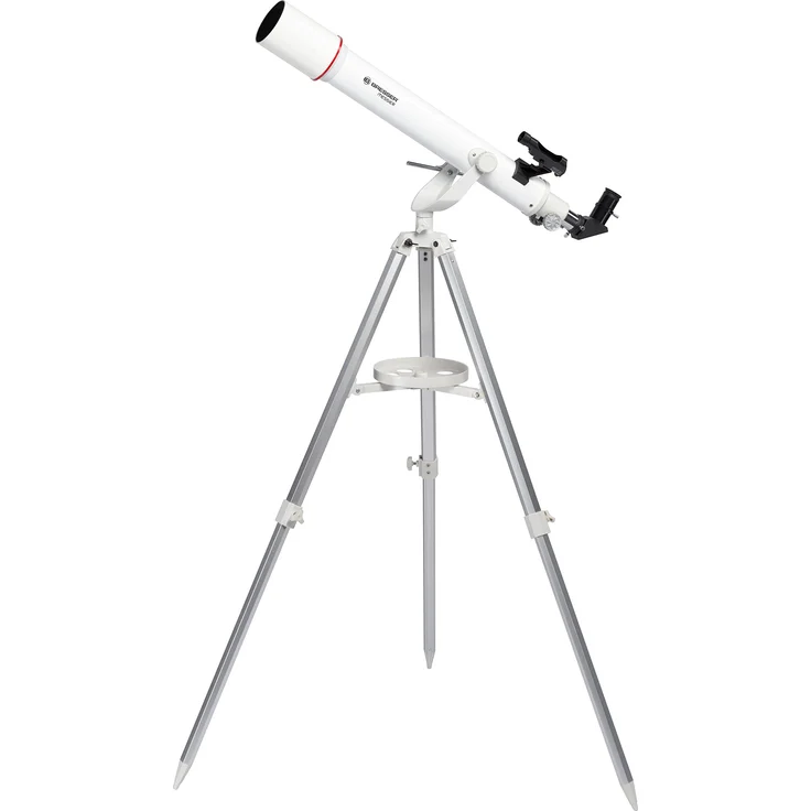 Bresser Refraktor Teleskop Messier AR-70-700 AZ mit Aluminium 3-Bein-Stativ, Azimutaler Montierung, LED-Leuchtpunktsucher und Smartphone Kamera Adapter für Einsteiger, weiß – Bild 1
