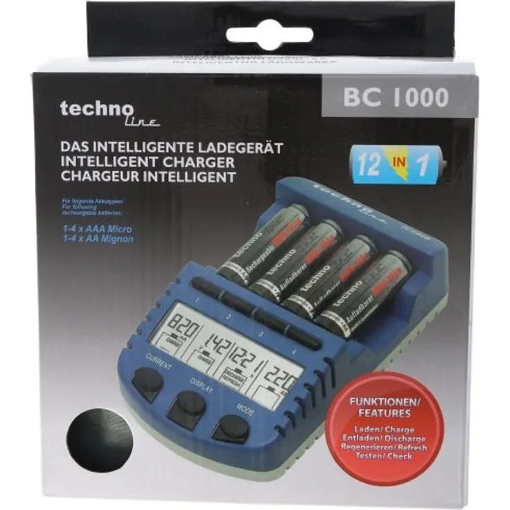 BC900 Schnell-Ladegerät mit LCD-Display, Entladefunktion, Akku
