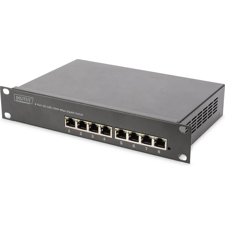 DIGITUS Gigabit Ethernet Netzwerk-Switch - 10 Zoll - 8 Ports - Unmanaged - Backplane 16 Gbps - Auto MDI-MDI-X - Schwarz – Bild 1