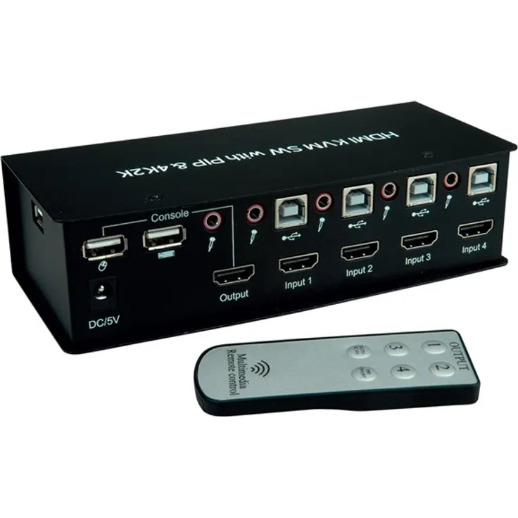 Value 14993337 HDMI 4K2K USB 2.0 KVM-Audio-Switch mit USB-Hub, 1 User 4 PCs schwarz