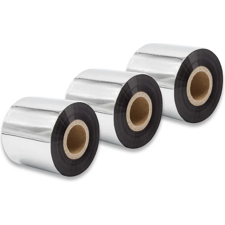 vhbw 3x Thermo-Folie Thermotransferband schwarz 60mm passend für Fax Drucker Zebra Z6M, Z6M+, ZM400, ZM600, ZT200-Serie, ZT220, ZT230