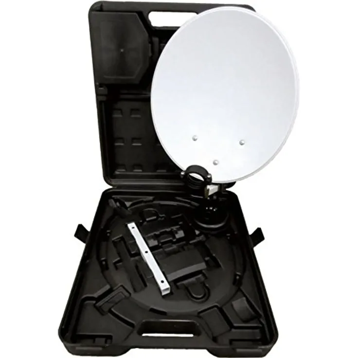 Opticum 9058 Camping/Balkon SAT-Anlage mit Koffer (HDTV, 3D, UHD, EasyFind Single LNB, 10m Kabelring) lichtgrau