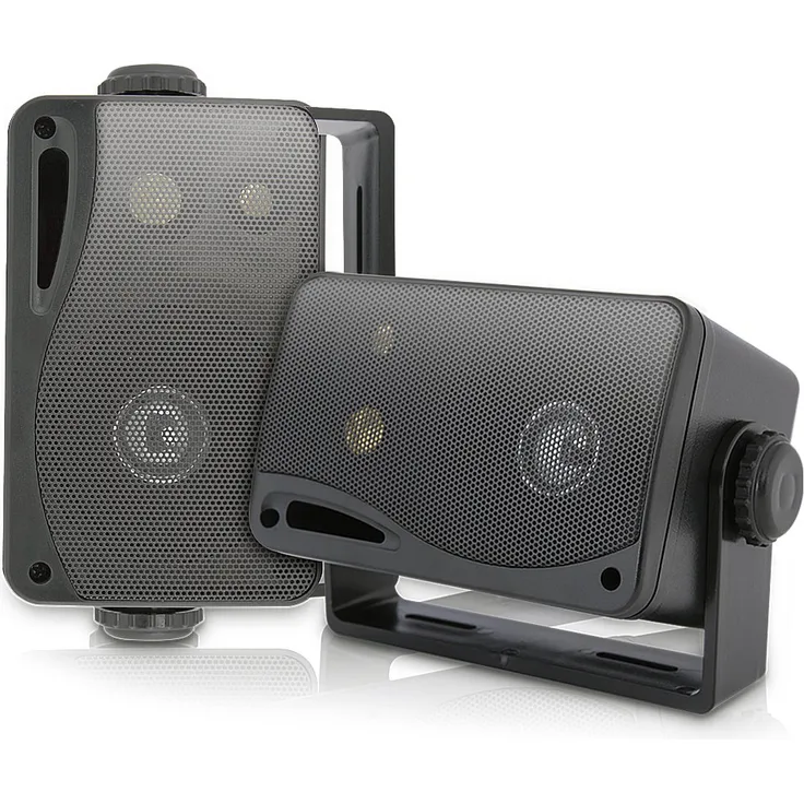 Pyle Wasserdichte Lautsprecher 3.5-Zoll-200-Watt 3-Wege Wetterfeste Mini Box, Schwarz, PLMR24B Kompakt-Lautsprecher schwarz