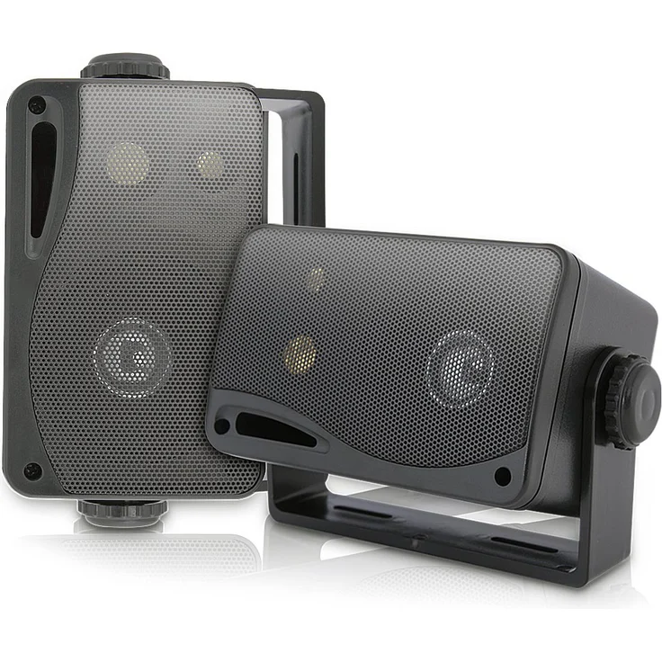 Pyle Wasserdichte Lautsprecher 3.5-Zoll-200-Watt 3-Wege Wetterfeste Mini Box, Schwarz, PLMR24B Kompakt-Lautsprecher schwarz