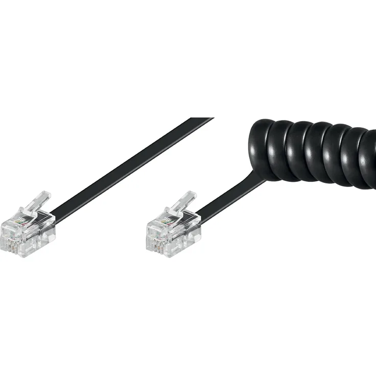 Goobay 68003 Telefonhörer-Spiralkabel, RJ10-Stecker (4P4C) auf RJ10-Stecker (4P4C), Schwarz, 7 Meter