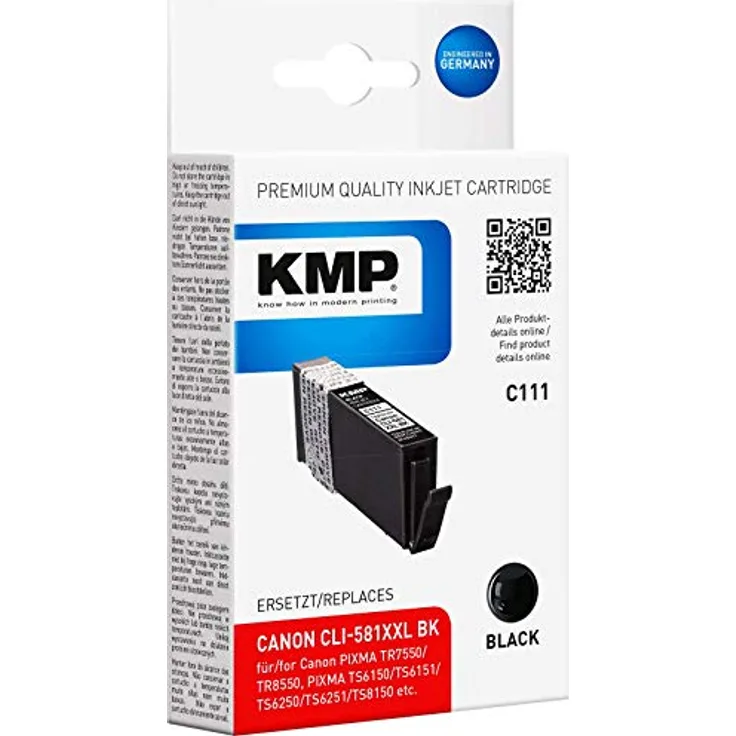 KMP Druckerpatrone für CLI-581 XXL BK Schwarz - Kompatibel - Tintenpatrone für Canon PIXMA TS6150 TS8150 - Office Druckerzubehör