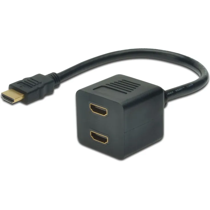 ASSMANN HDMI Y-Verteilerkabel Typ A -2xTyp A St-Bu 0,2m passiv Full HD gold sw