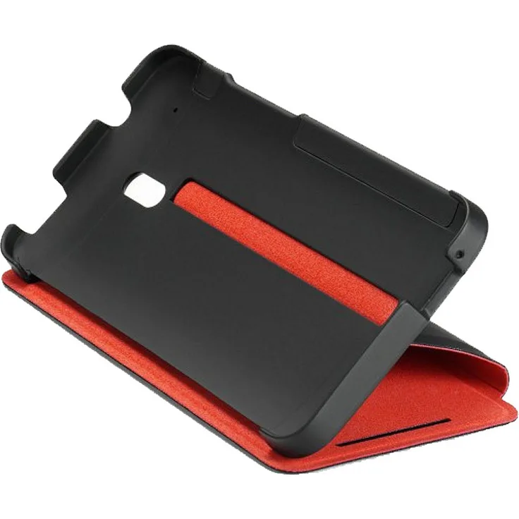 HTC Double Dip Flip Hülle Case Cover mit Integrierter Standfunktion für HTC M4 - Schwarz-Rot