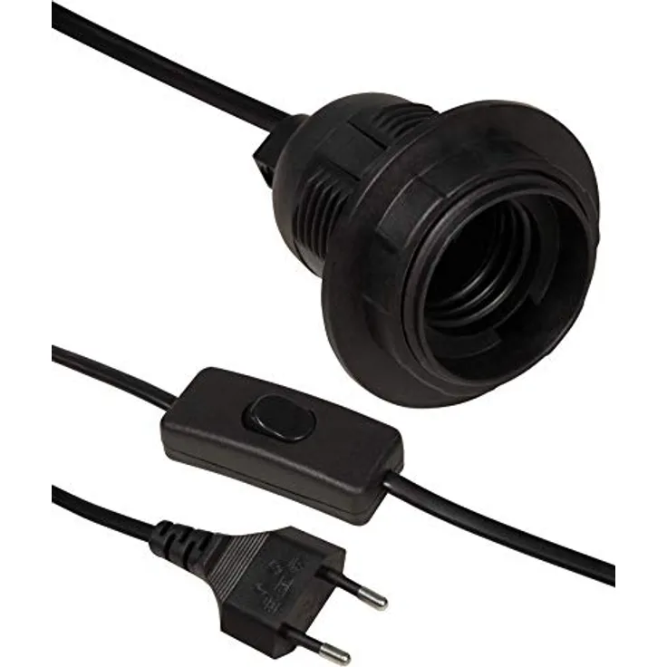 MC POWER - Euro-Netzkabel | Schnurschalter und E27 Fassung, 3,5m | ideal für Lampen und Leuchten | Renovierfassung (schwarz)