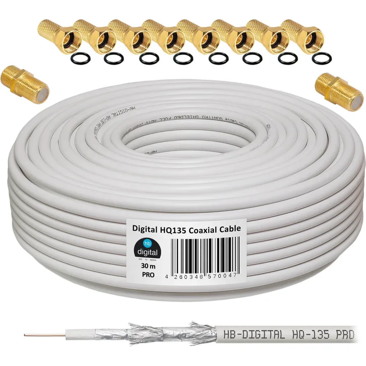 SET Koaxial Kabel 135 HQ + F-Stecker + Verbinder