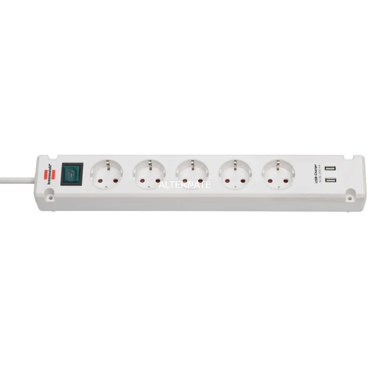 Brennenstuhl Bremounta Steckdosenleiste 5-fach mit USB-Ladefunktion (Mehrfachsteckdose mit 90 Grad Steckdosen, Steckerleiste mit Befestigungsmöglichkeit und 3m Kabel) weiß – Bild 1