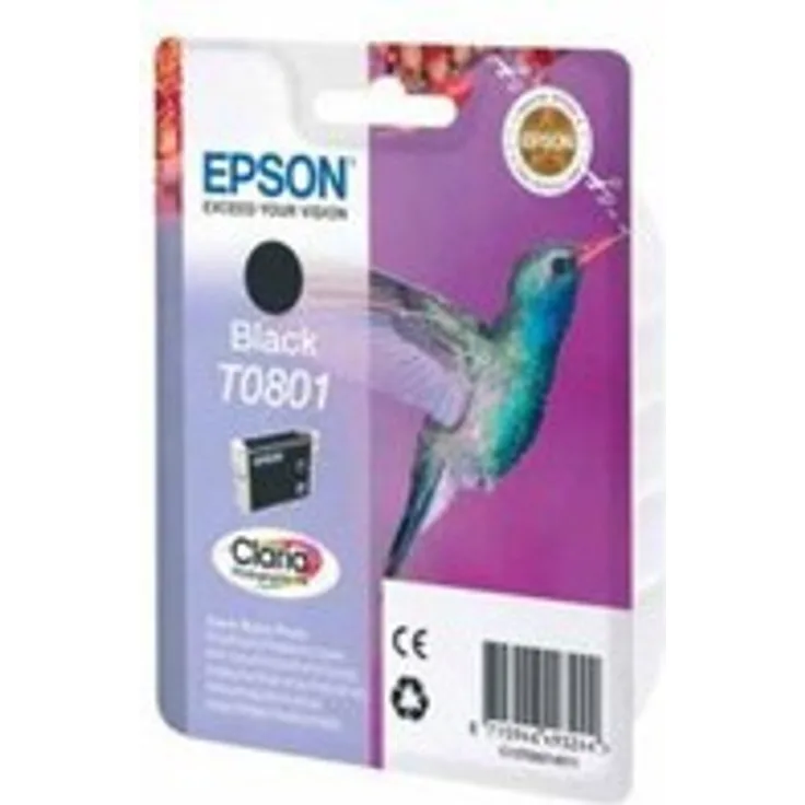 Epson Original T0801 Tinte Kolibri (Stylus Photo R265 R360 R285 RX585 RX685 PX700W P50 PX650 PX810FW PX710W PX820FWD PX720WD PX660 PX830FWD PX730WD RX560) schwarz