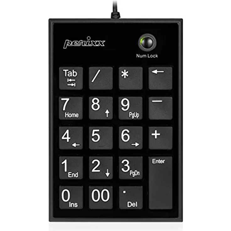 Perixx PERIPAD-202HB, Nummernblock für Laptop - USB - 2 Zusatz-USB-Hubs - Tab-Taste - Full Size 19 Tasten - große Zeichen - Leise Scherentasten - Schwarz – Bild 1