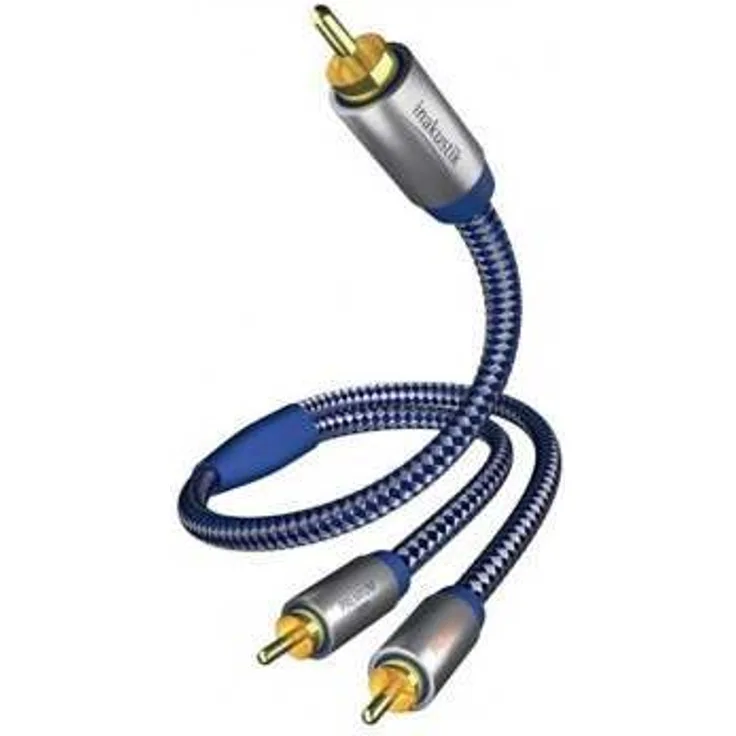 inakustik 0040802 Premium Y-Subwooferkabel, Für kraftvollen und dynamischen Bass dank eines hohen Kupfergehaltes, 2,0m in Blau-Silber, 2-fache Abschirmung - Vollmetallstecker - moderner Geflechtschirm
