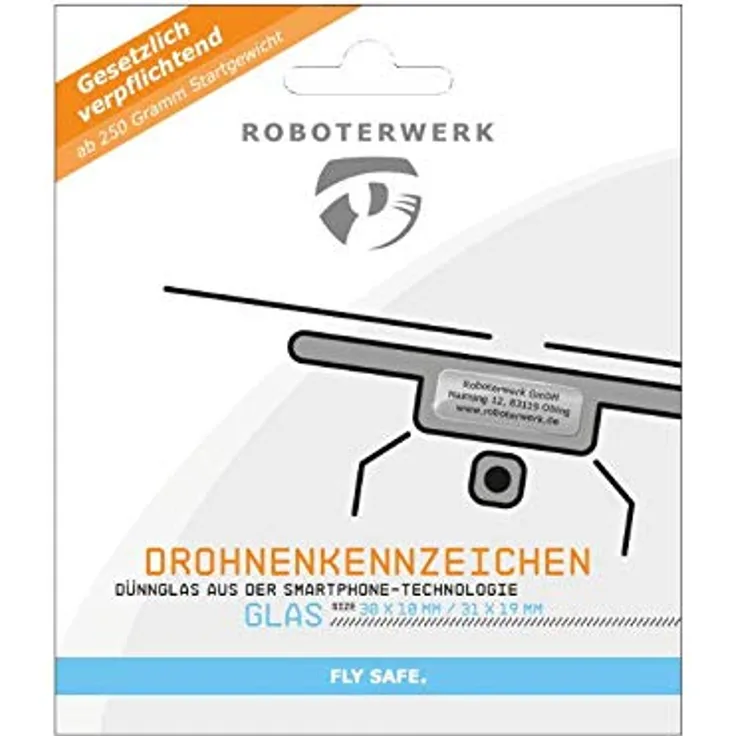 ROBOTERWERK Drohnenkennzeichen aus Glas-Gutschein Plakette, Kennzeichen