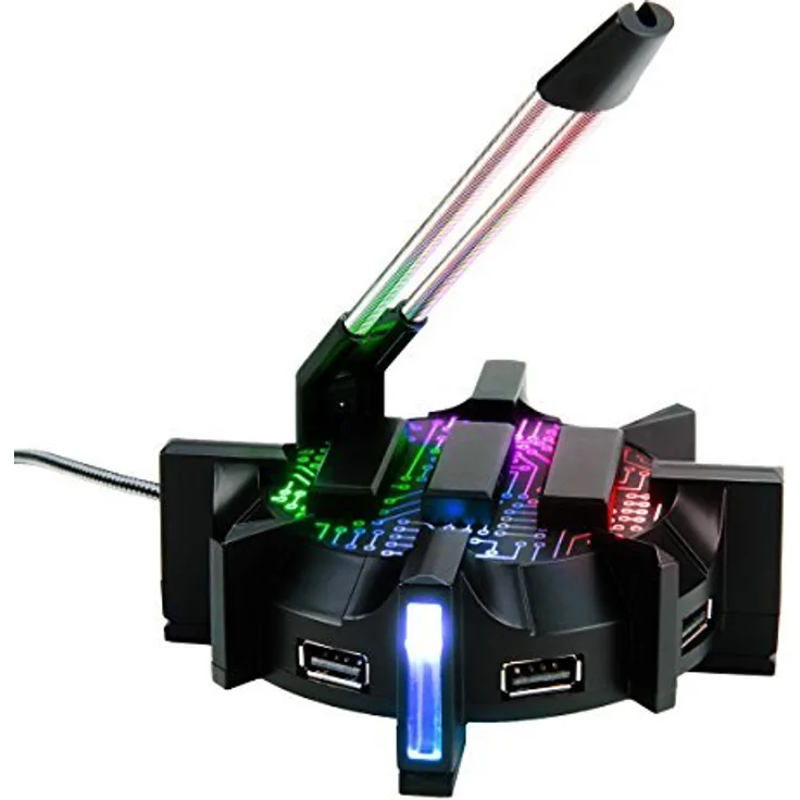Profi-Spiele Maus Bungee-Kabelhalter 4 Port USB-Hub mit 7 LED-Modi - Kabelmanagement-Unterstützung - Verbesserte Genauigkeit und gewichtetes Design für wettbewerbsfähige eSport-Spiele