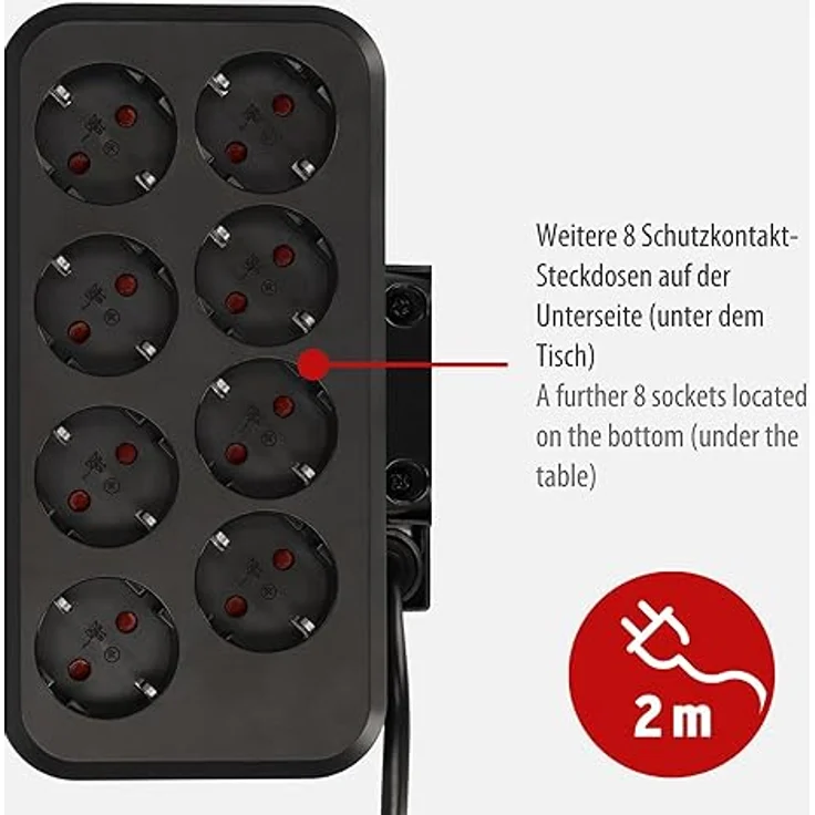 brennenstuhl®Estilo Duplex Tischsteckdosenleiste mit Schalter (USB C Power Delivery, 1x USB C, 1x USB A, 10x Schutzkontakt-Steckdosen, 2m) Silber/schwarz – Bild 3