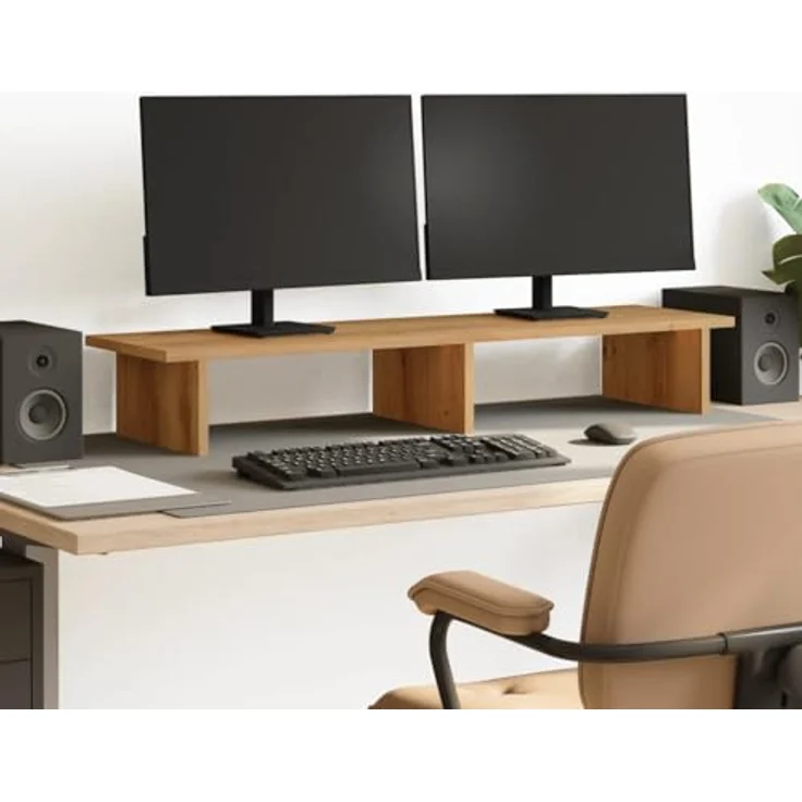 vidaXL Monitorständer Artisan-Eiche, 100x27x15 cm, stabiler Holzwerkstoff mit reichlich Stauraum für zwei Monitore – Bild 2