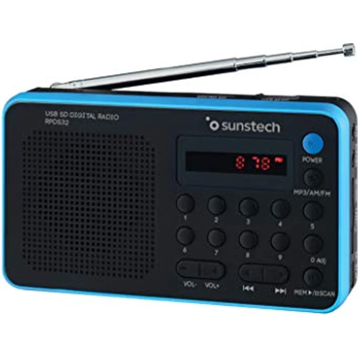 Sunstech RPDS32BL tragbarer Digitalradio (AM-FM PLL, Lautsprecher, USB, SD, MMC, 1,5 W RMS), Blau – Bild 2