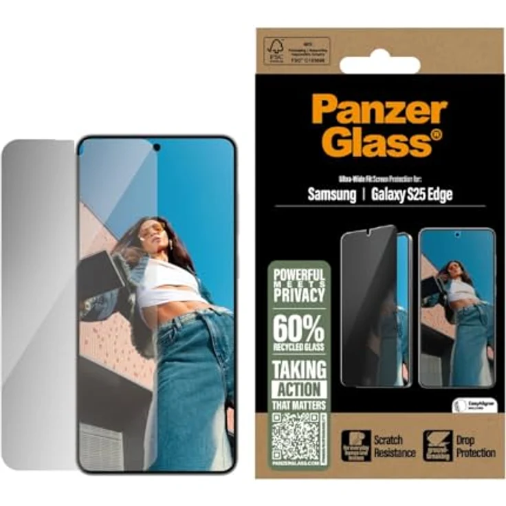 PanzerGlass Privacy, Schutzfolie für Samsung Galaxy S25 Edge, transparent mit Privatsphäre-Filter und kratzfestem Glas – Bild 2