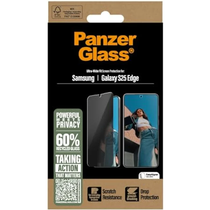 PanzerGlass Privacy, Schutzfolie für Samsung Galaxy S25 Edge, transparent mit Privatsphäre-Filter und kratzfestem Glas – Bild 3
