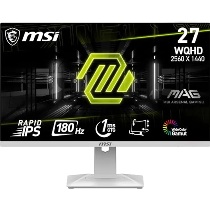 MSI MAG 274QRFW Gaming Monitor 27 Zoll WQHD - Rapid IPS 2560 x 1440, 180Hz/1ms, sRGB 123%, DisplayHDR 400 - DisplayPort 1.4a, HDMI 2.0b, randloses Design – Bild 1